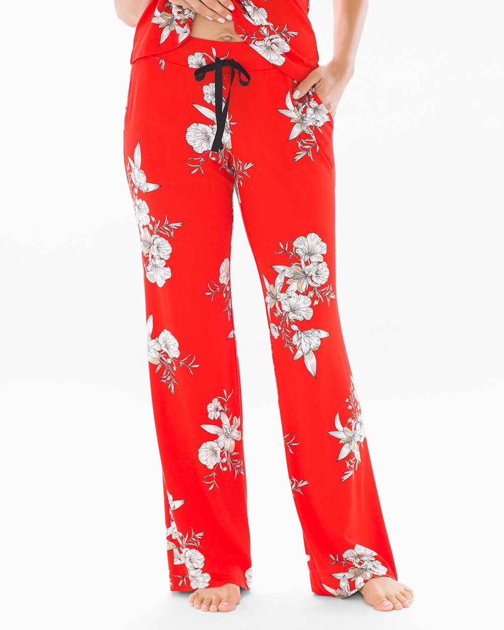 Cool Nights Grosgrain Trim Pajama Pants Lush Tropic Poppy Red