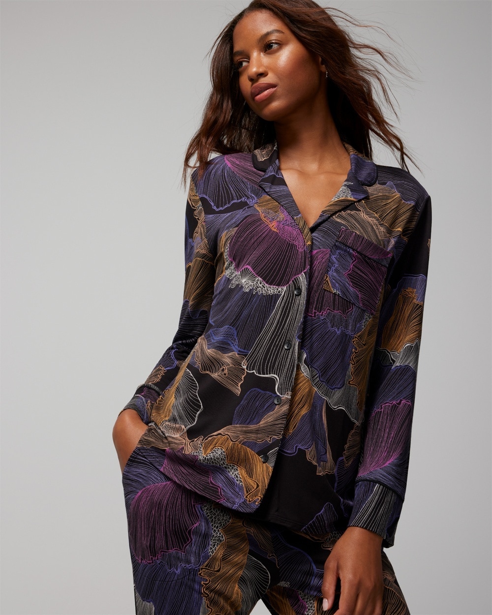 Cool Nights Long-Sleeve Notch Collar Pajama Top