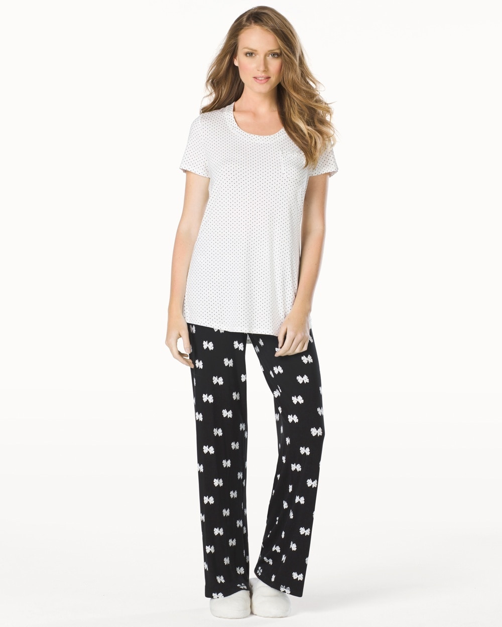 Embraceable Cool Nights Short Sleeve Pajama Set Mini Bows Ivory