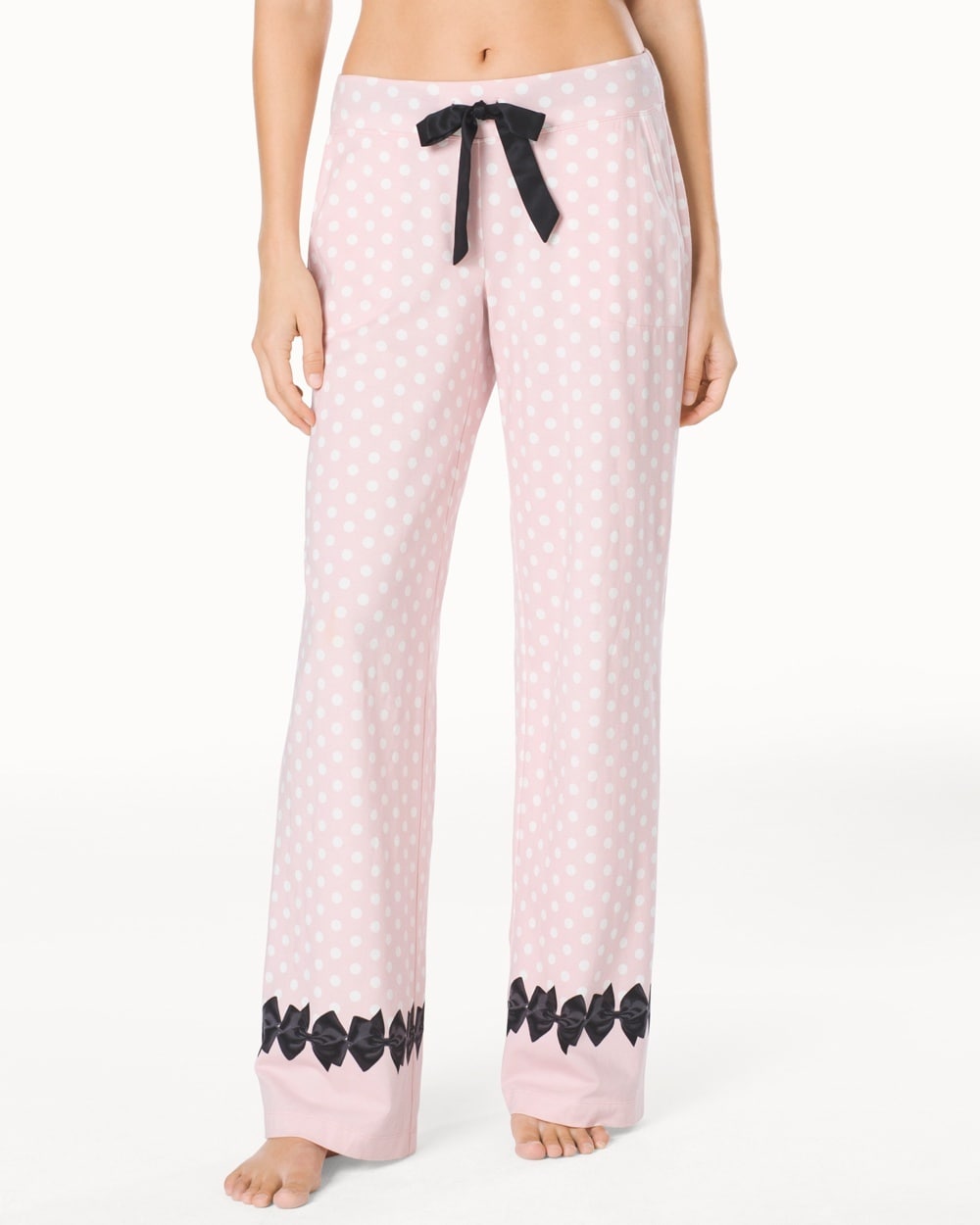 Embraceable Tall Inseam Pajama Pants Big Dot Pink Bows Border TL