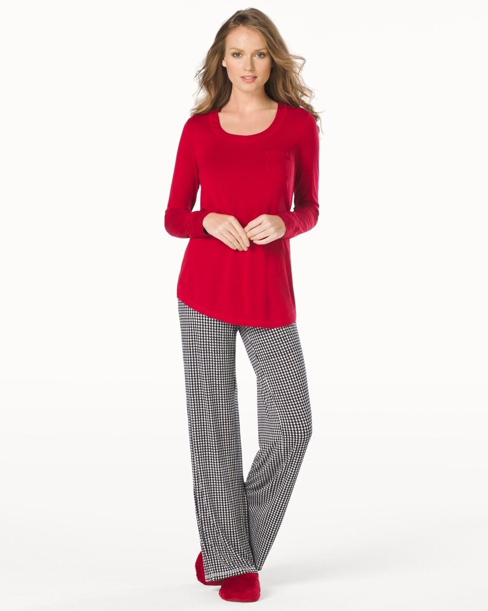 Embraceable Cool Nights Long Sleeve Pajama Pant Set Houndstooth