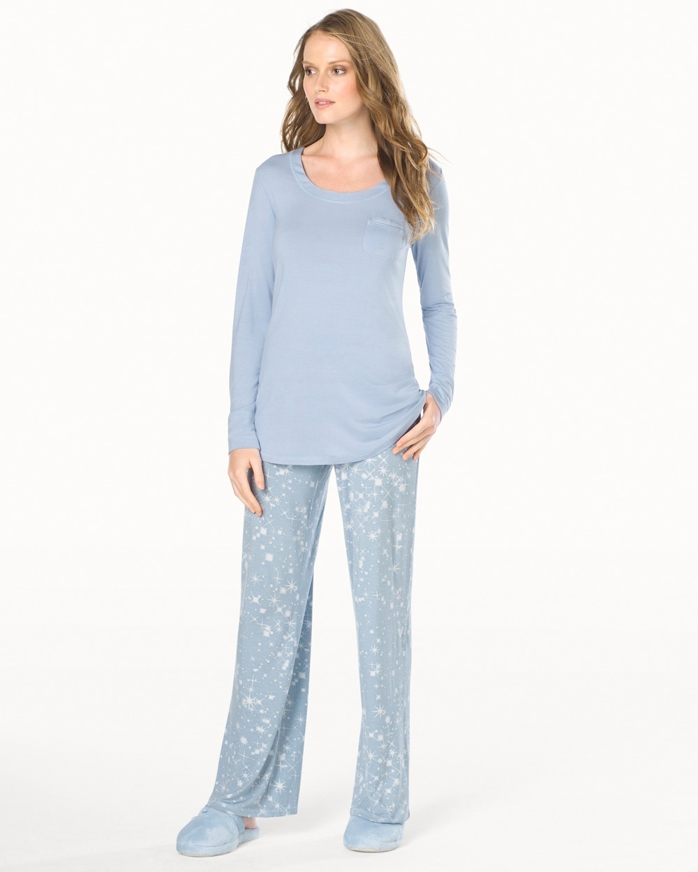 Embraceable Cool Nights Long Sleeve Pajama Set Twinkle Celestial Blue