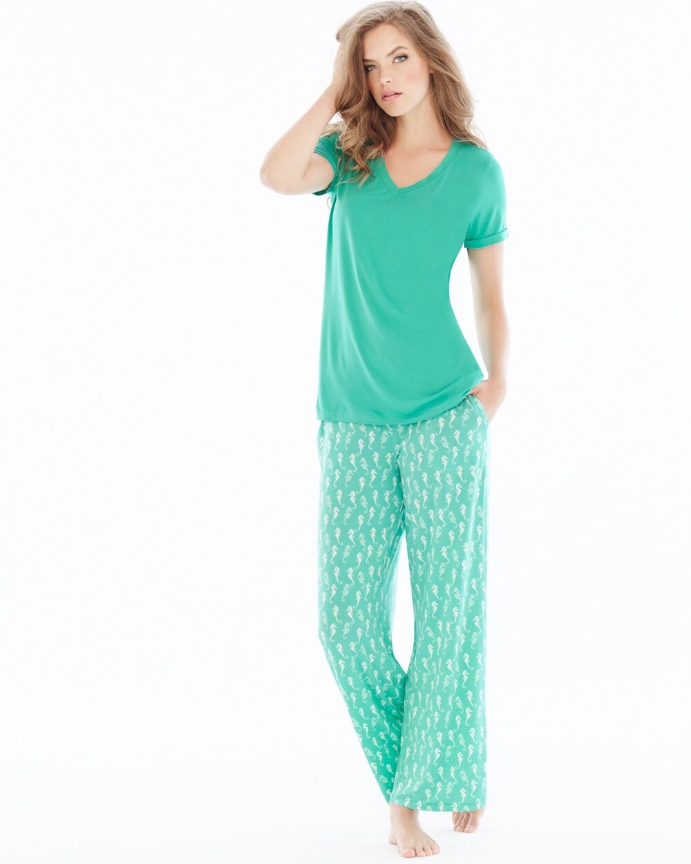 Cool Nights Pajama Set Seahorse Ocean Green TL