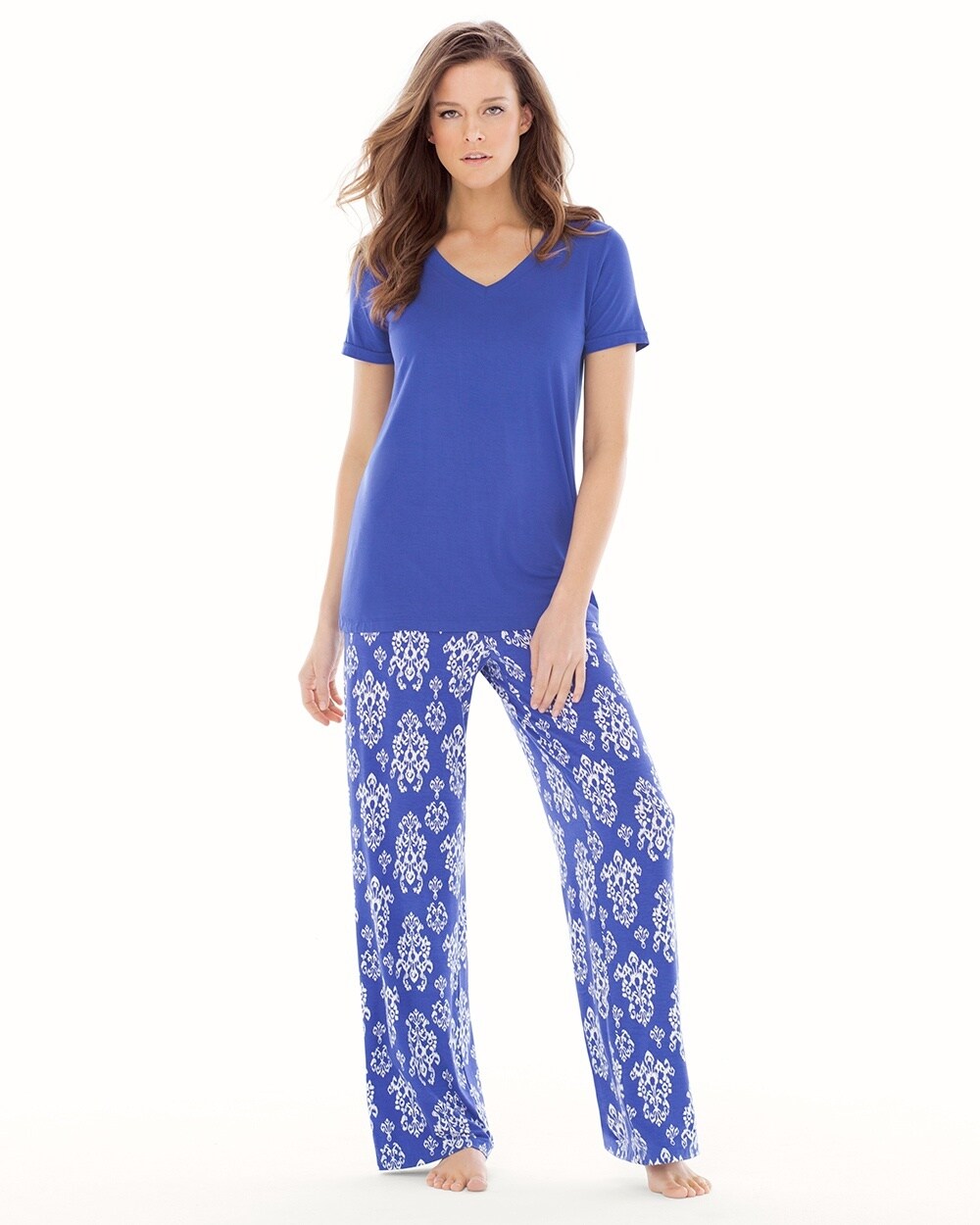 Cool Nights Pajama Set Bold Ikat Jewel Blue