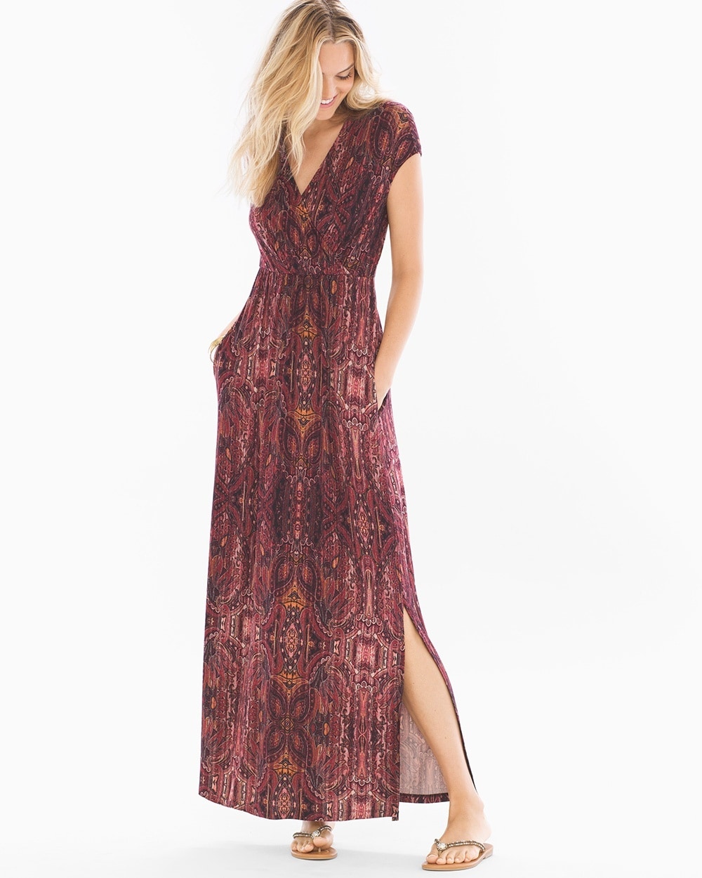 Surplice Maxi Dress Eccentric Stripe Marsala - TL