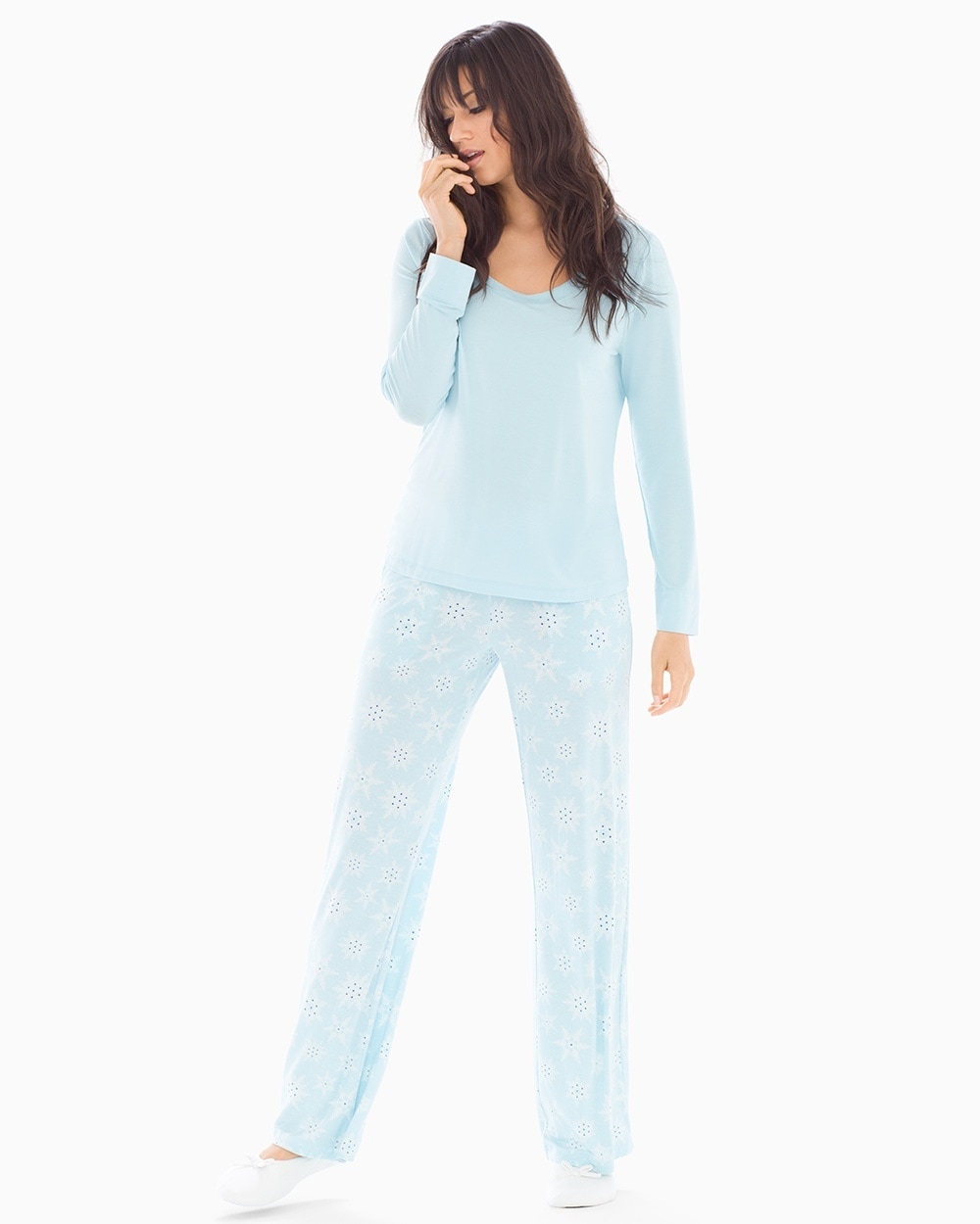 Cool Nights Scoopneck Long Sleeve Pajama Set Chillin Blue Crystal