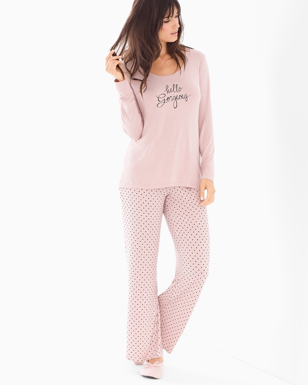 Cool Nights Scoopneck Long Sleeve Pajama Set Dreamy Dot Vintage Pink