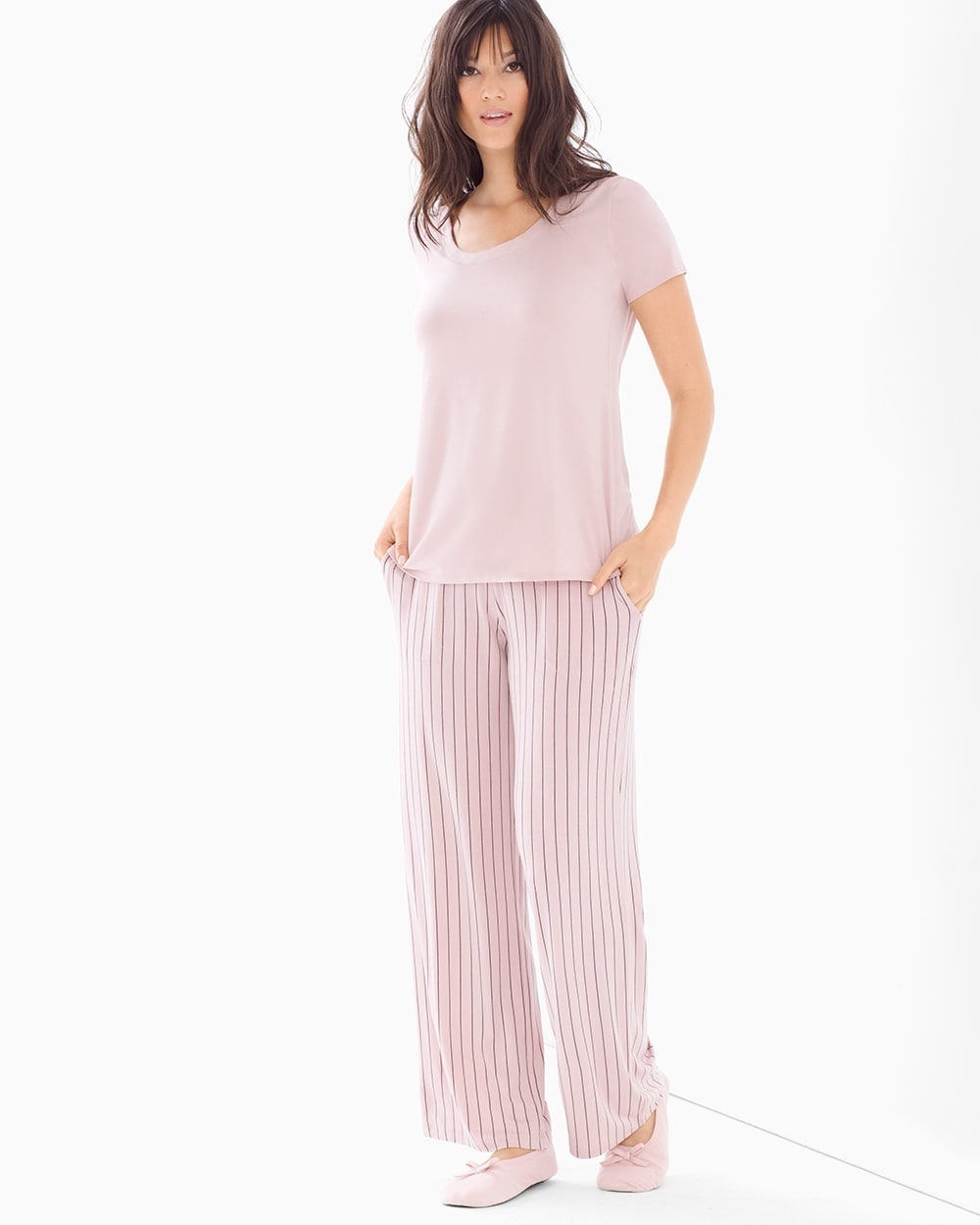 Cool Nights Short Sleeve Pajama Sets Savvy Stripe Vintage Pink SH
