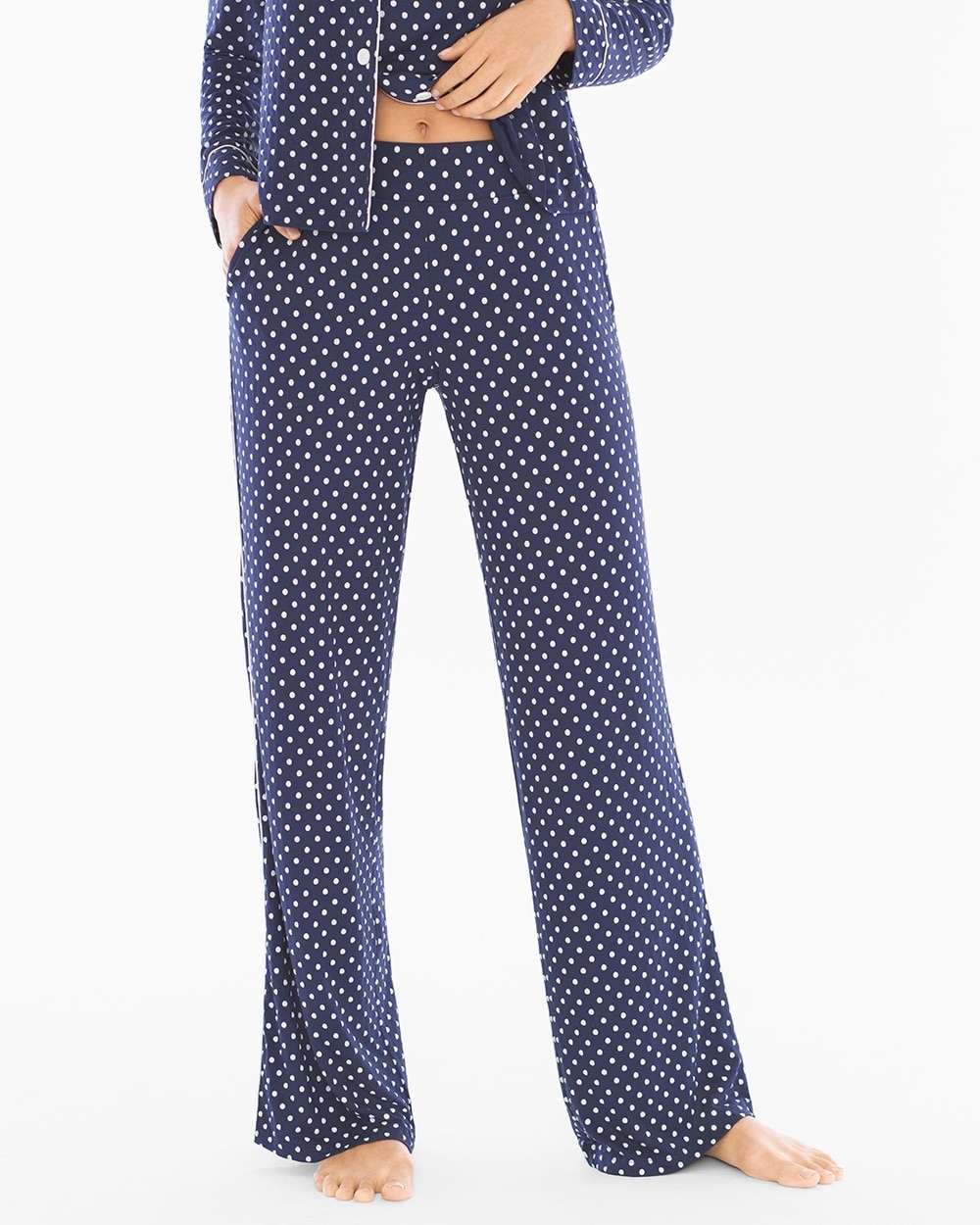 Cool Nights Contrast Piped Pajama Pants Delightful Dot Navy