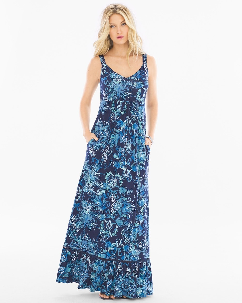 Soft Jersey Sleeveless Tiered Maxi Dress LG