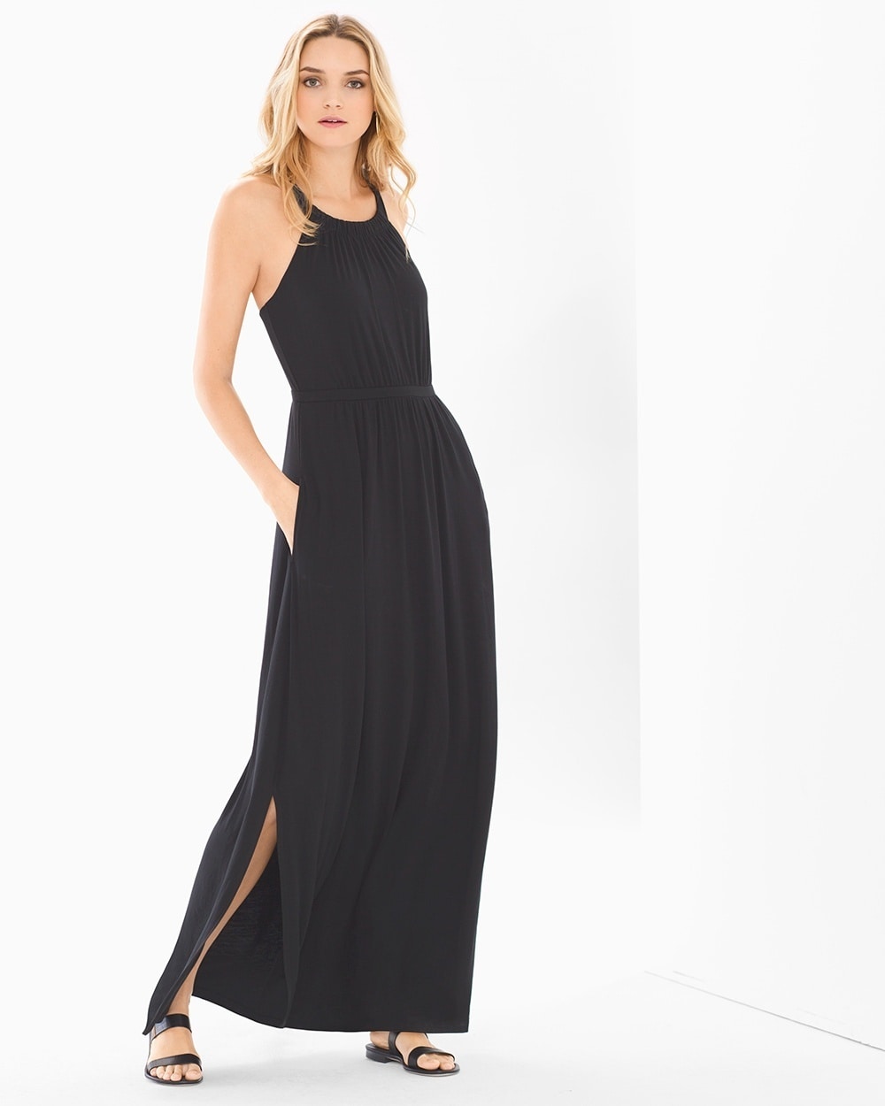 Cross Back Halter Maxi Dress Black