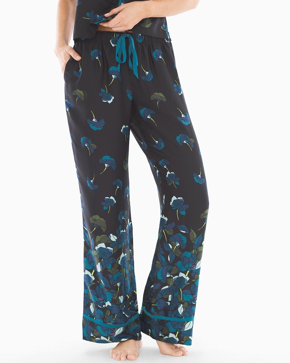 Satin Pajama Pants Poetic Floral Black