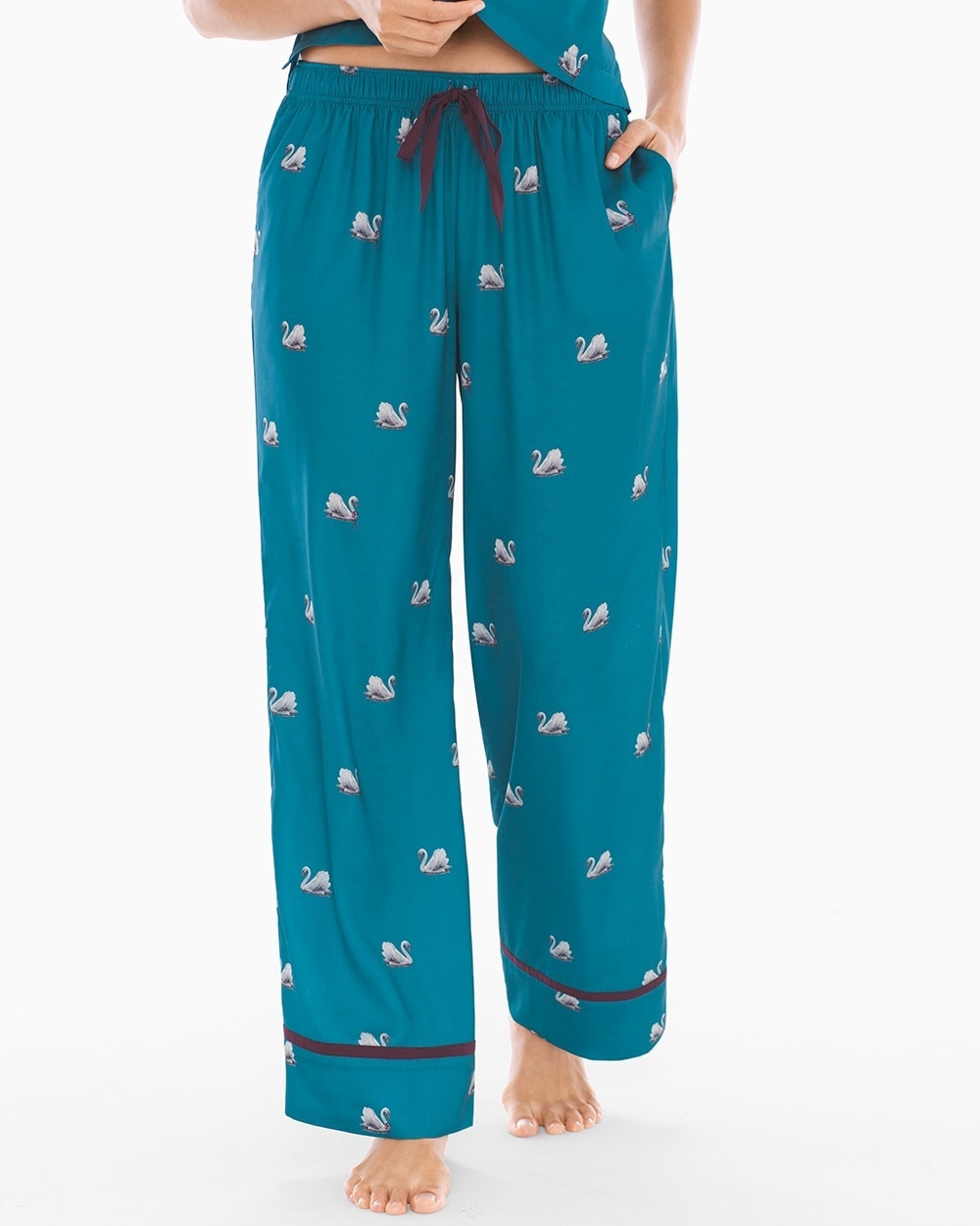 Satin Pajama Pants Swan Lake Tempting Teal