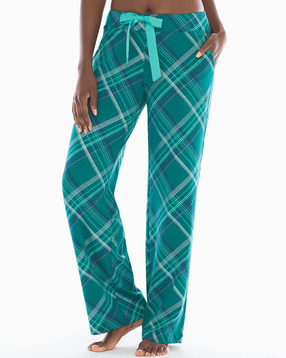 Embraceable Pajama Pants Delicate Plaid Gem Green