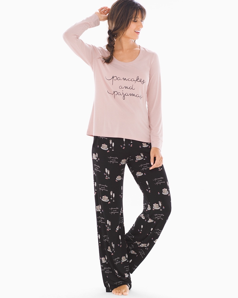Cool Nights Scoopneck Long Sleeve Pajama Set Pancakes Vintage Pink