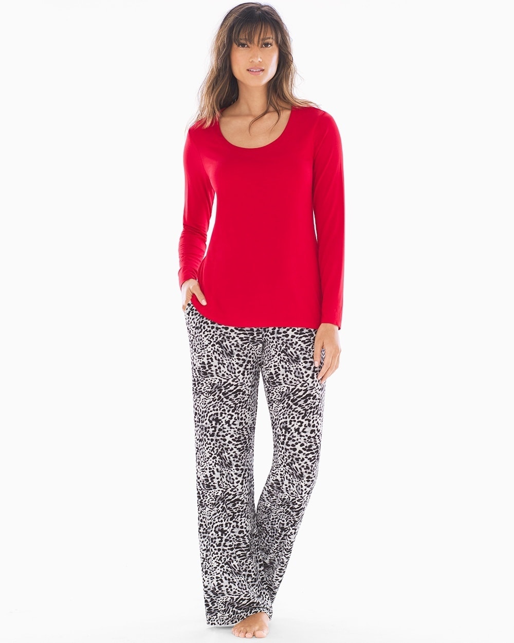 Cool Nights Scoopneck Long Sleeve Pajama Set Spotted Mini Festive Red