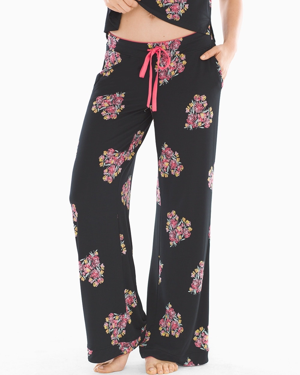 Cool Nights Pajama Pants Bouquet Black
