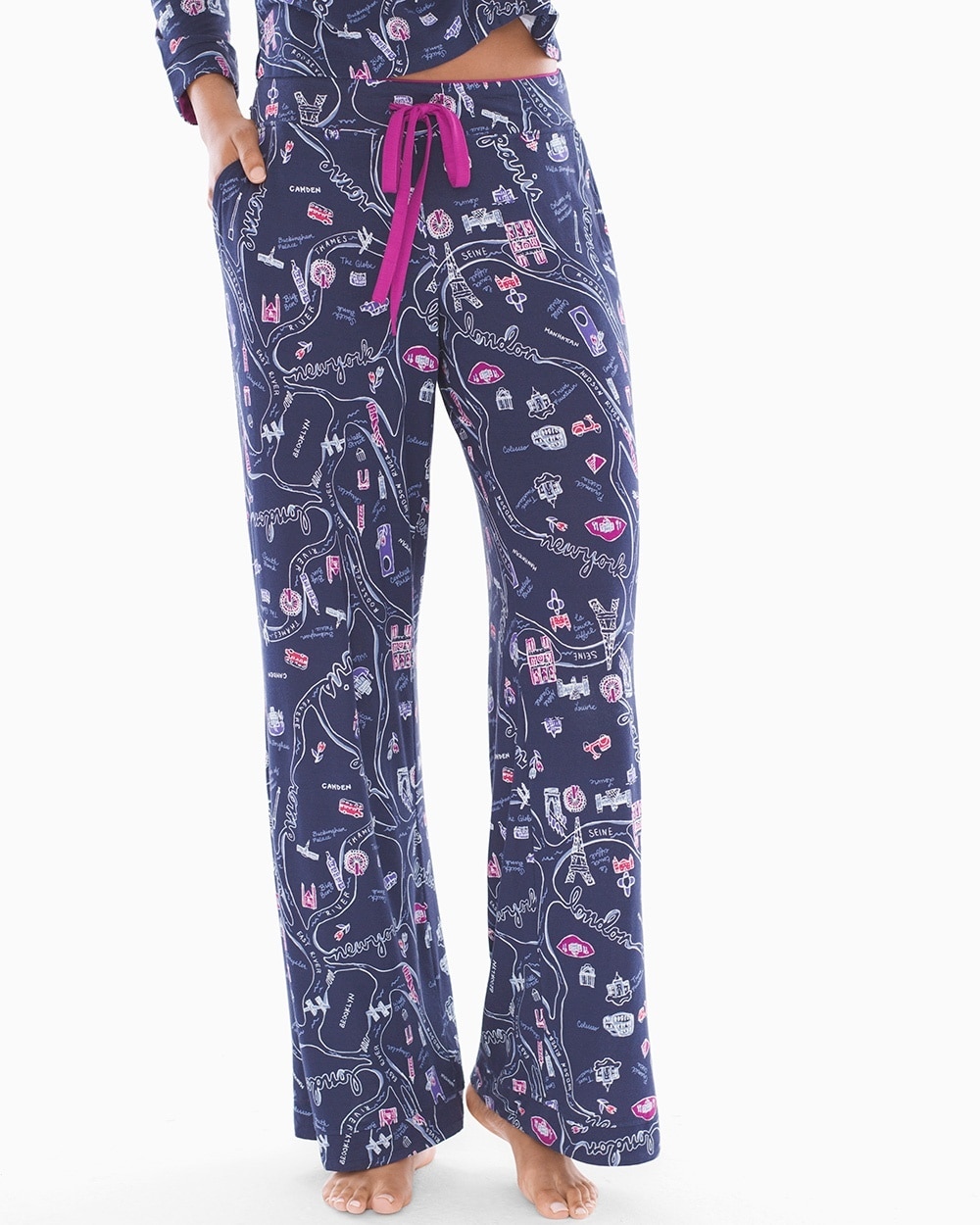 Cool Nights Pajama Pants Maps Navy