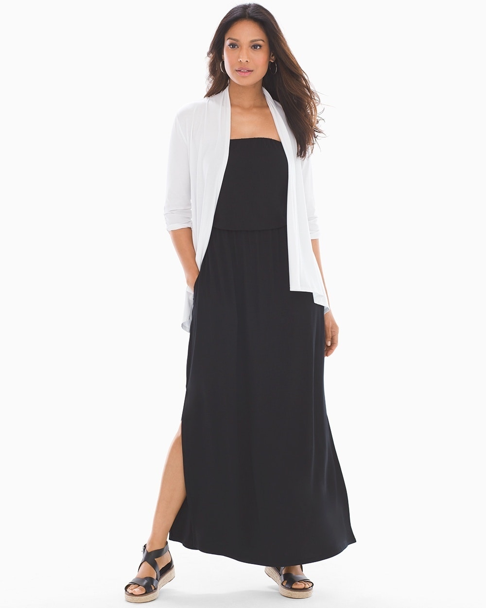 Soft Jersey Strapless Shirred Bandeau Maxi Dress Black SH