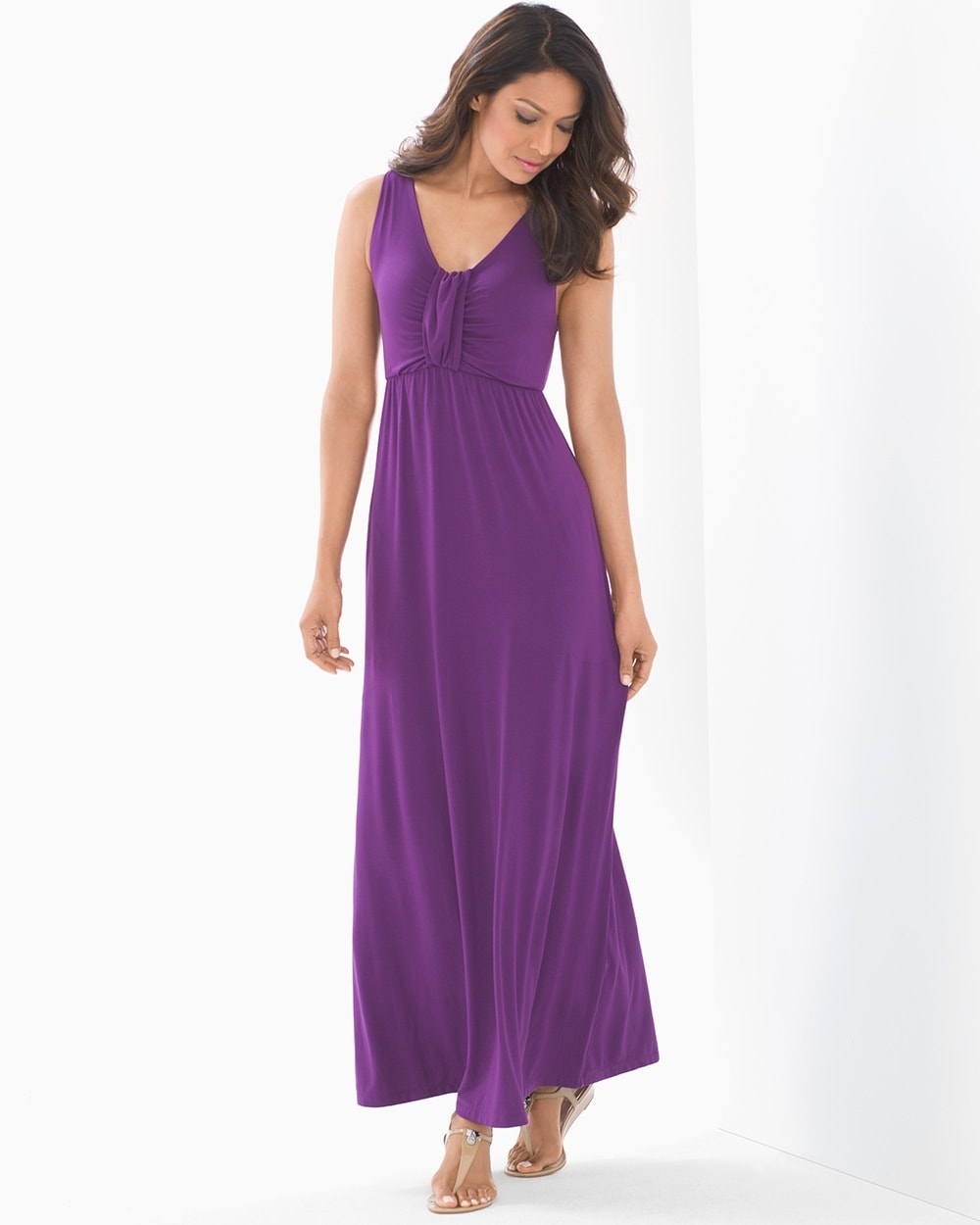 Soft Jersey Sleeveless Knotted V-Neck Maxi Dress Imperial Purple