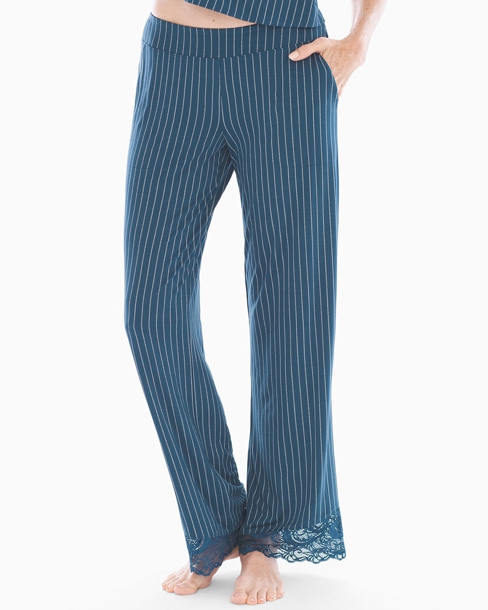 Cool Nights Lace Detail Pajama Pants Pin Dot Stripe Shadow TL
