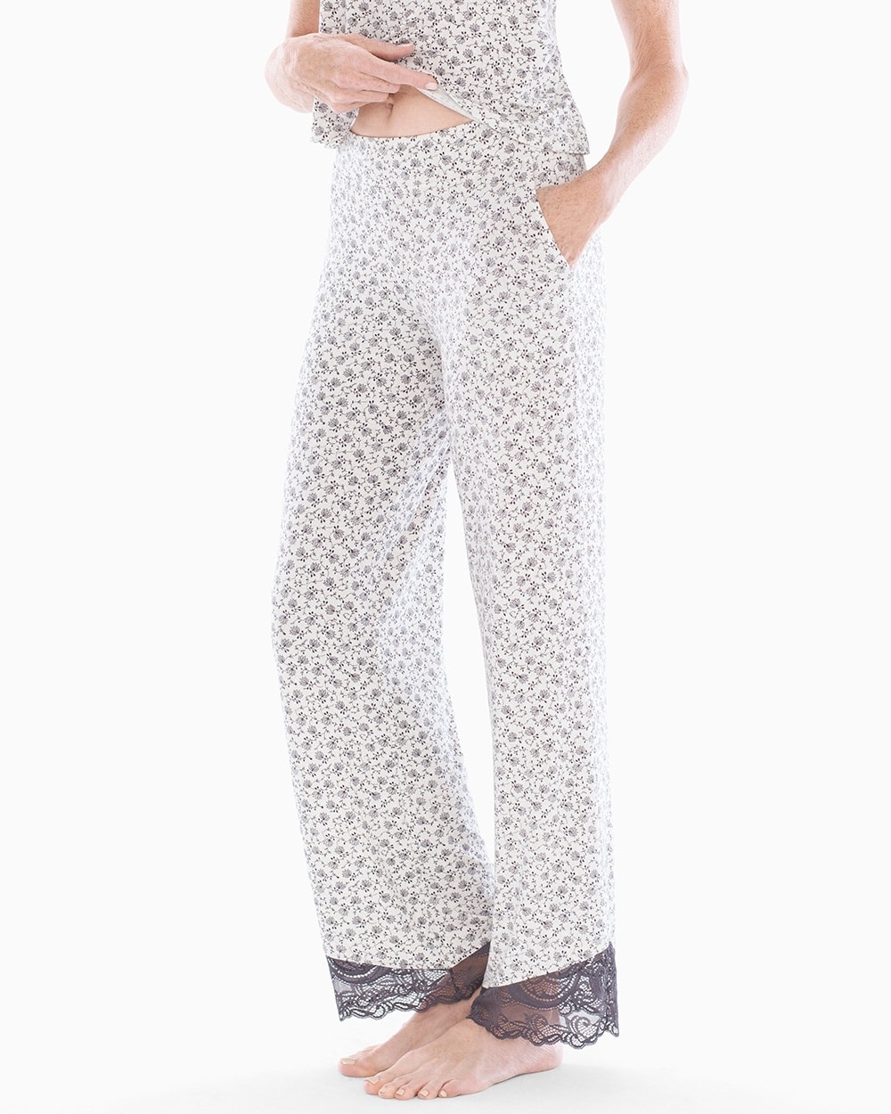 Cool Nights Lace Detail Pajama Pants Zen Geo Ivory SH