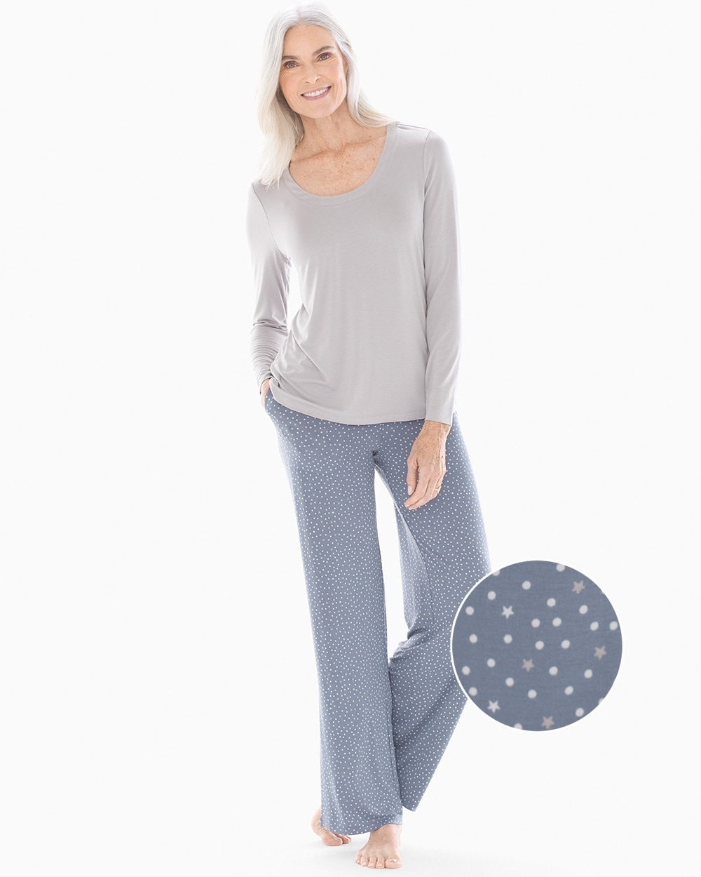 Cool Nights Scoopneck Long Sleeve Pajama Set Star Dot with Mystery Blue SH