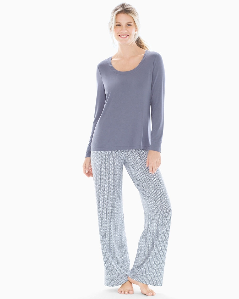 Cool Nights Scoopneck Long Sleeve Pajama Set Comfy Cable with Mystery Blue
