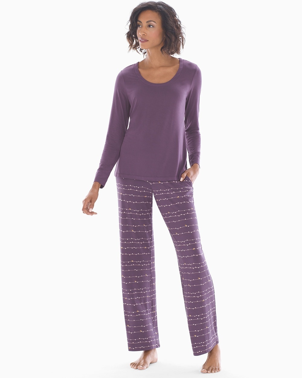 Cool Nights Scoopneck Long Sleeve Pajama Set Garland Stripe