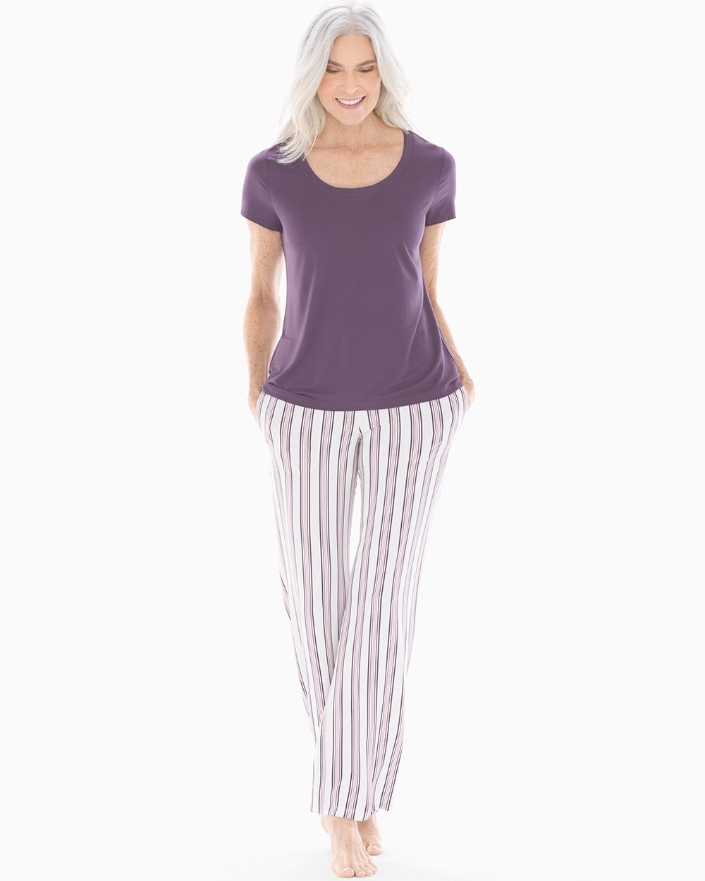 Cool Nights Short Sleeve Pajama Set Noble Stripe w Black Violet SH