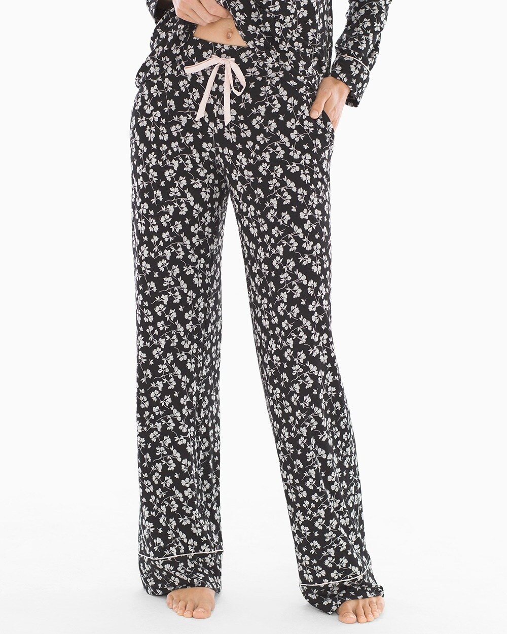 Cool Nights Piped Pajama Pants Graceful Bloom Black