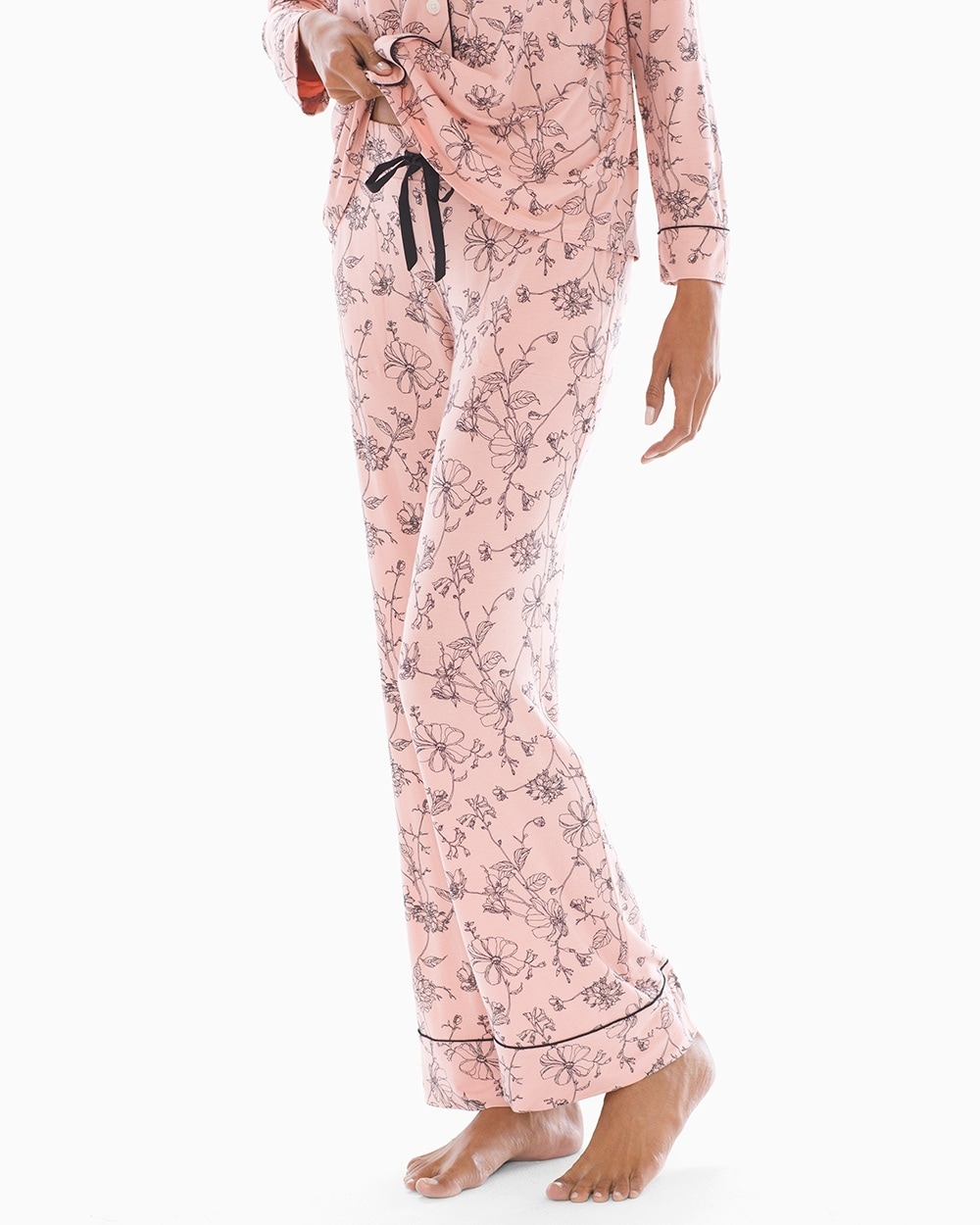 Cool Nights Piped Pajama Pants Antique Floral Rose