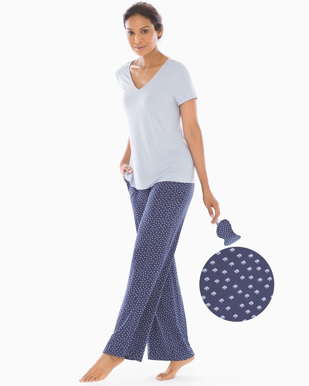 Cool Nights V-Neck Short Sleeve Pajama Set with Eyemask Airy Dot with Ocean Air RG