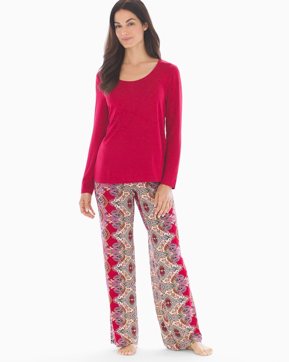 Cool Nights Long Sleeve Pajama Set Geometric Paisley with Holly