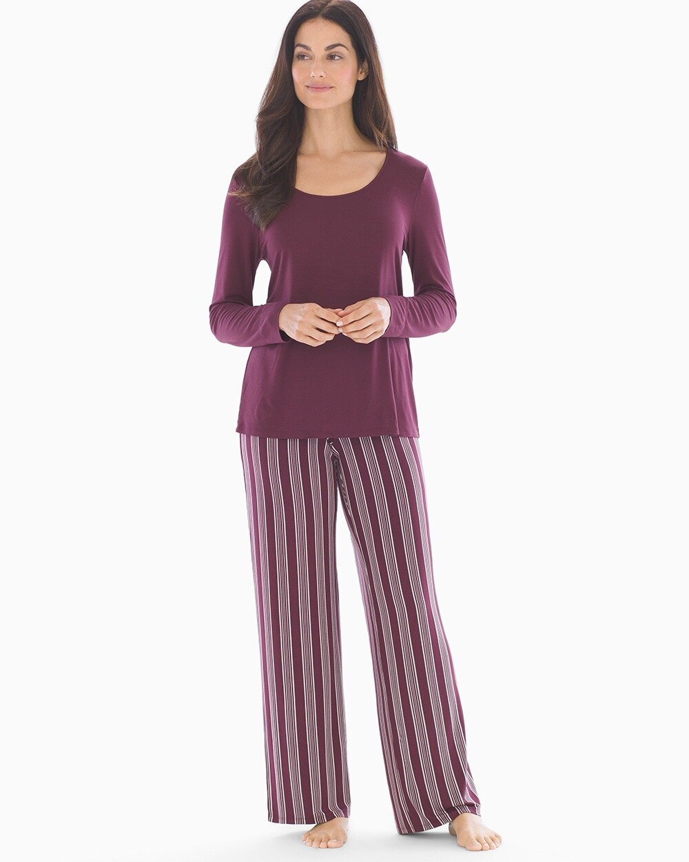 Cool Nights Long Sleeve Pajama Set Noble Stripe Merlot