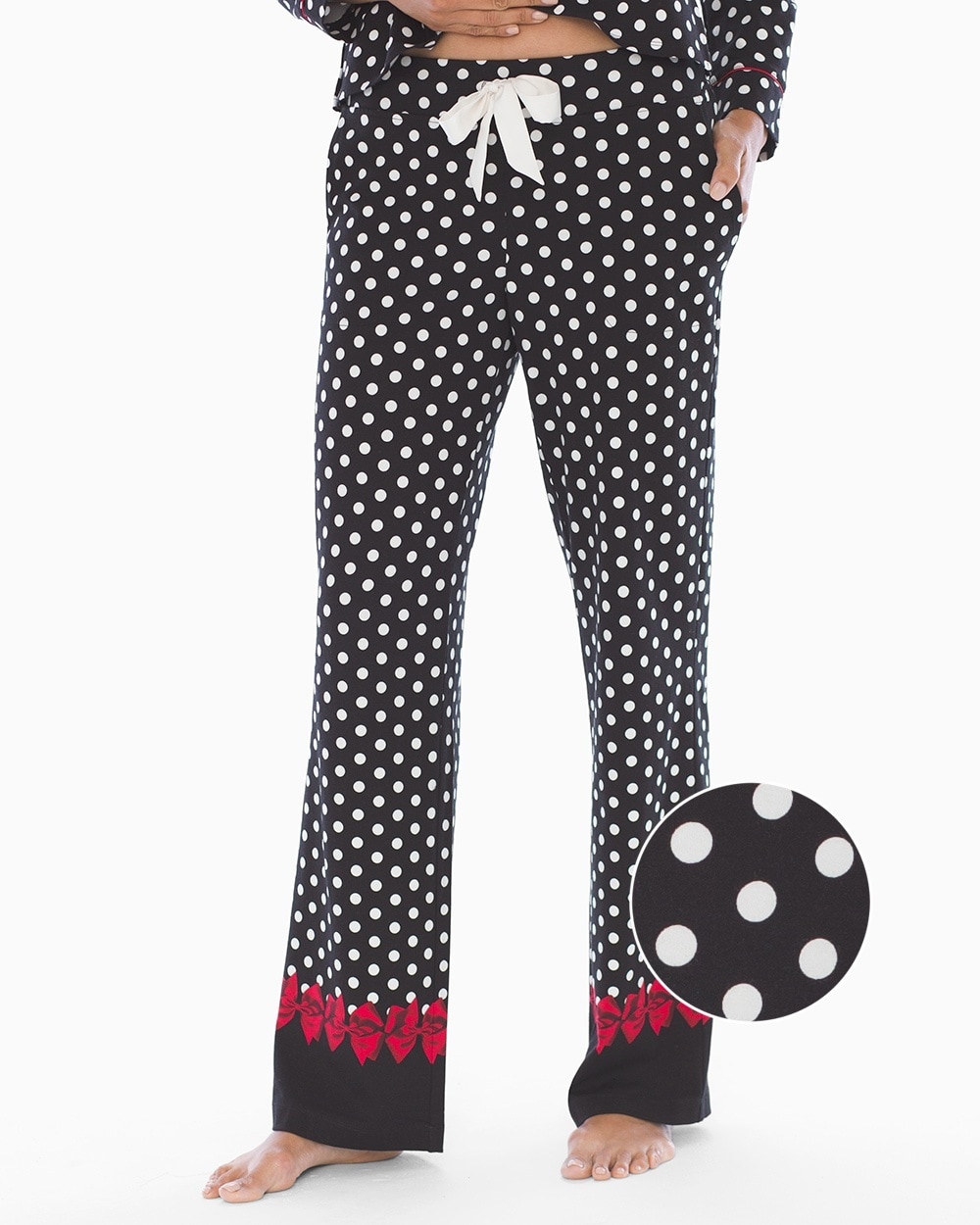 Embraceable Pajama Pants Bows Border Black Red RG