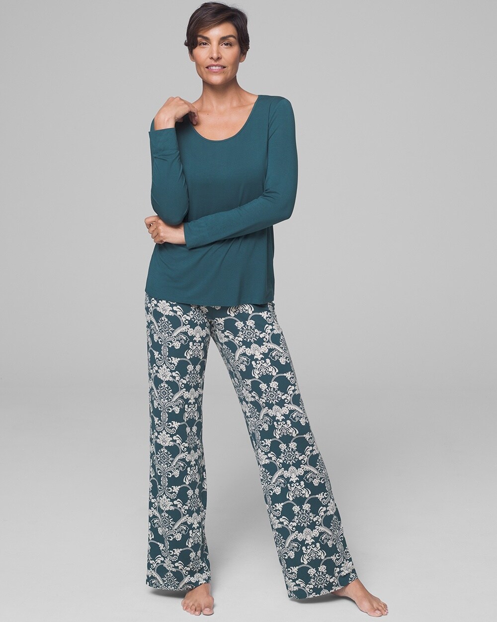 Cool Nights Long Sleeve Pajama Set Evening Scroll W Dp Teal