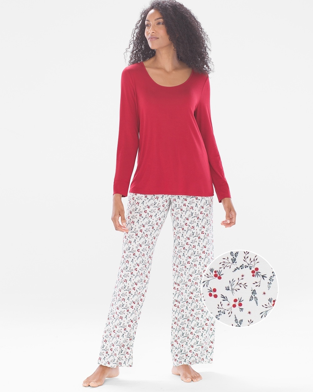 Cool Nights Long Sleeve Pajama Set Holly Berries with Raphael RG