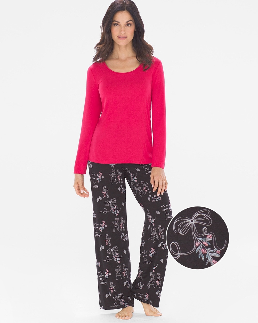 Cool Nights Long Sleeve Pajama Set Mistletoe with Dragon Fruit RG