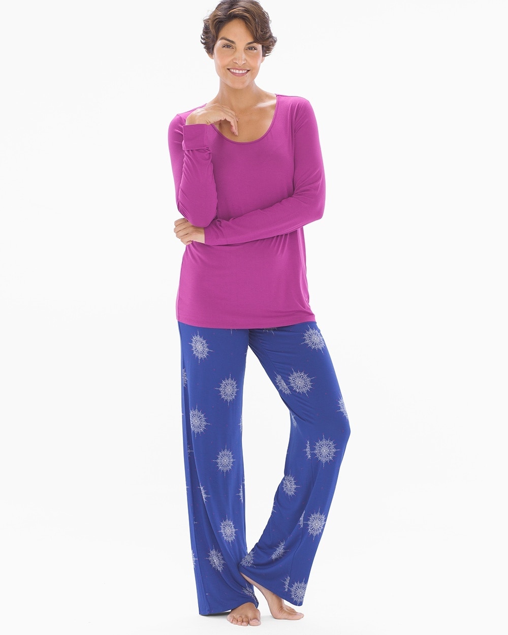 Cool Nights Long Sleeve Pajama Set Snowflake Scroll with Rhap RG