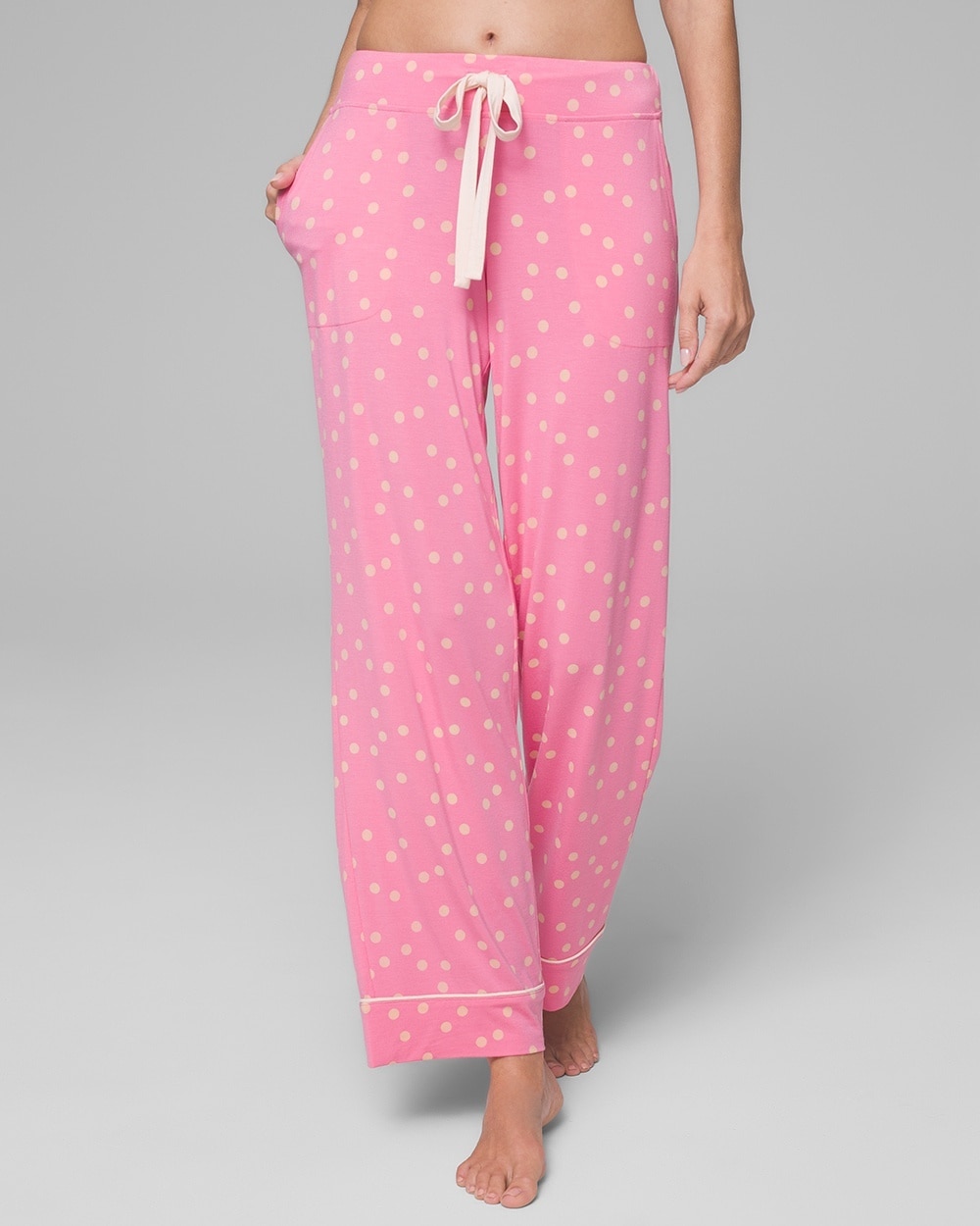Cool Nights Grosgrain Trim Pajama Pants Festive Dot Pink LG