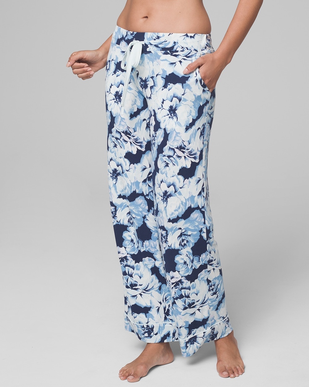 Cool Nights Grosgrain Trim Pajama Pants Timeless Floral Navy SH