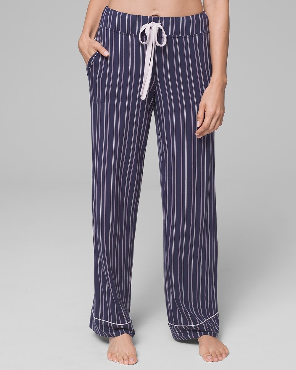 Cool Nights Grosgrain Trim Pajama Pants Timeless Stripe Navy SH