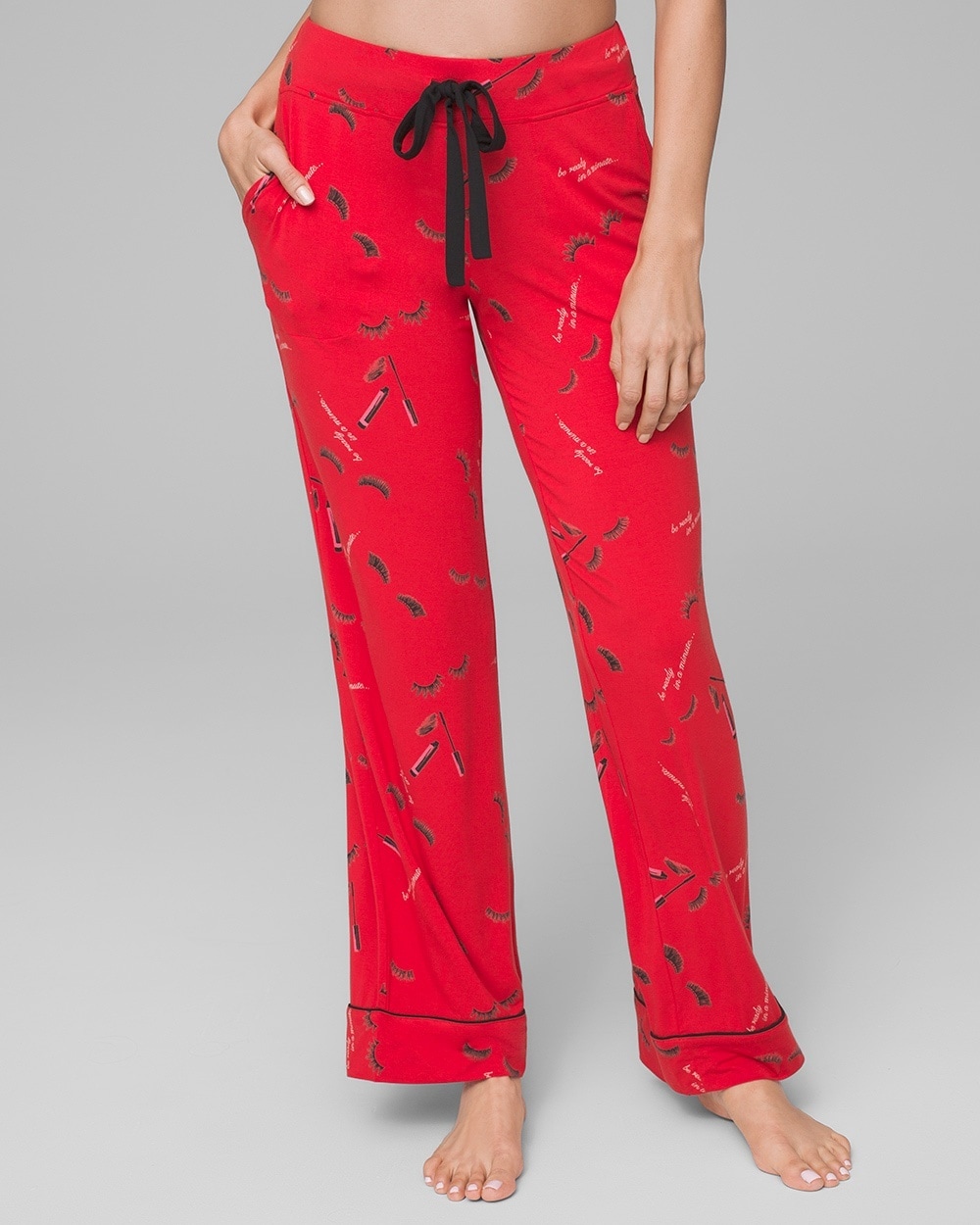 Cool Nights Satin Trim Pajama Pants Almost Ready Cherry Red RG