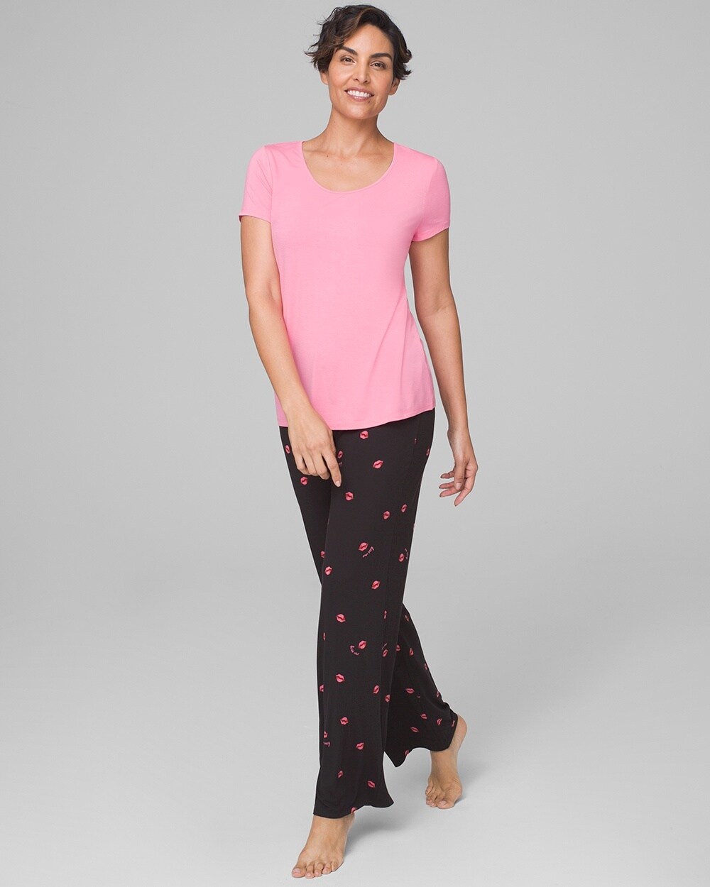 Cool Nights Short Sleeve Pajama Set Kisses Black RG