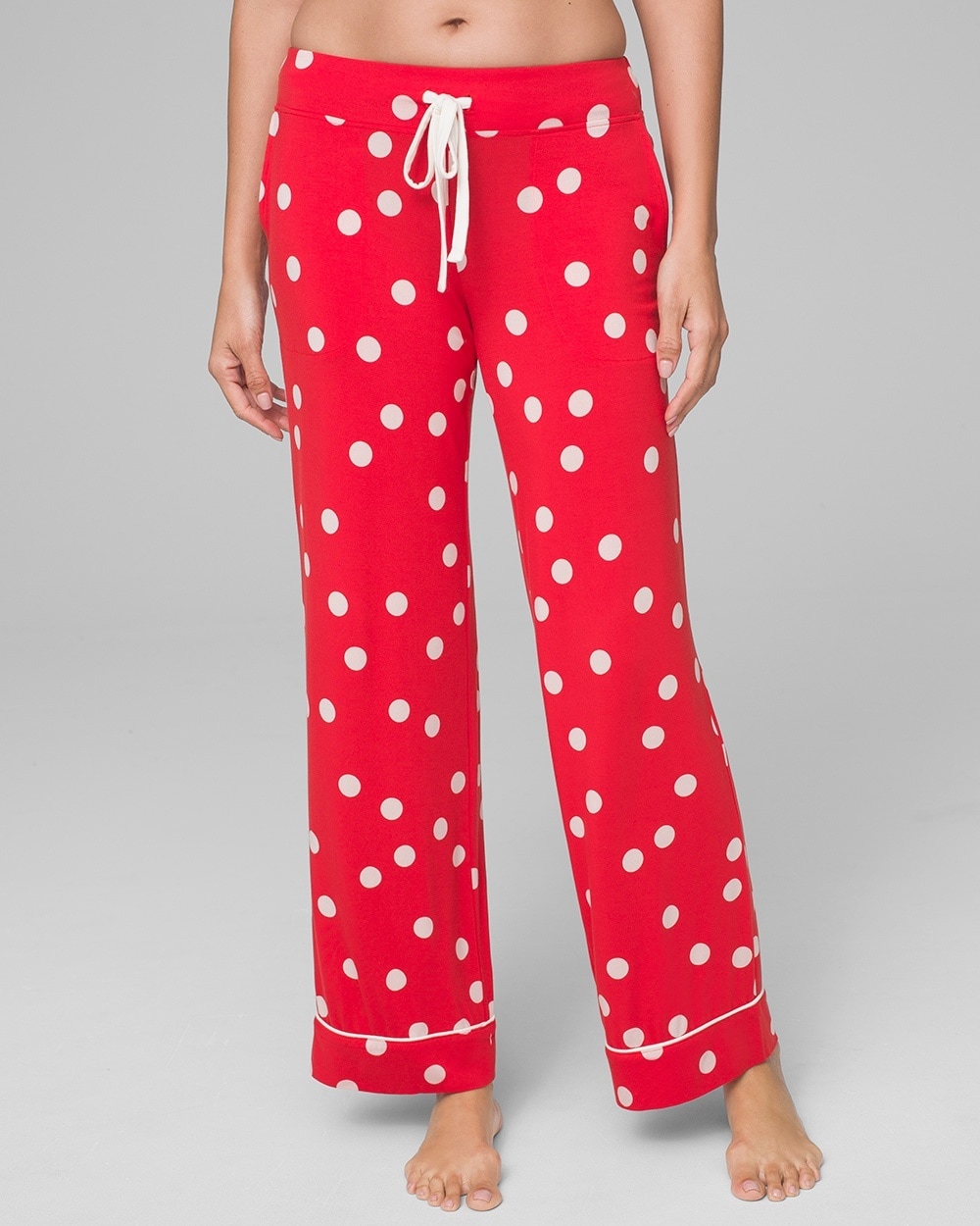 Cool Nights Satin Trim Pajama Pants Whimsy Dot Cherry Red RG
