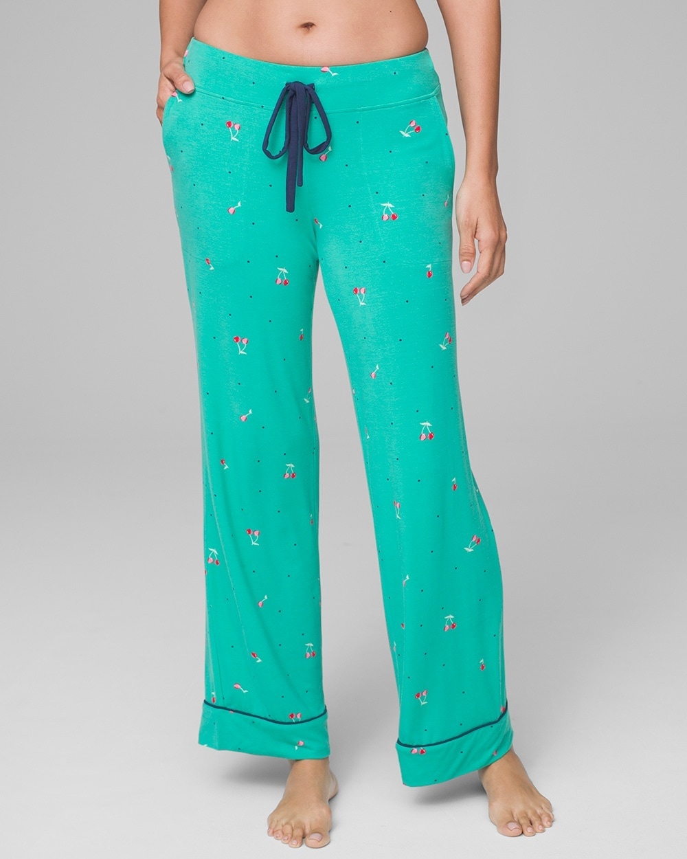 Cool Nights Grosgrain Trim Pajama Pants Very Cherry Cabana Teal SH