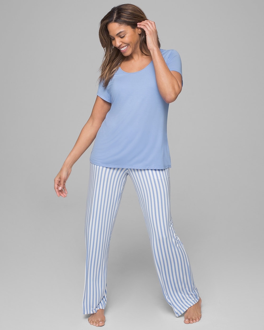 Cool Nights Short Sleeve Pajama Set Capri Stripe W Grapemist SH
