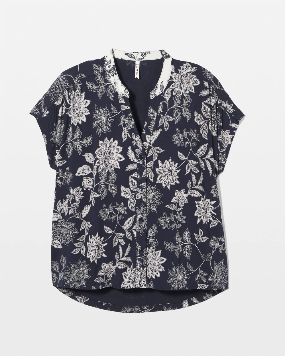 Mandarin Collar Short Sleeve Pajama Top