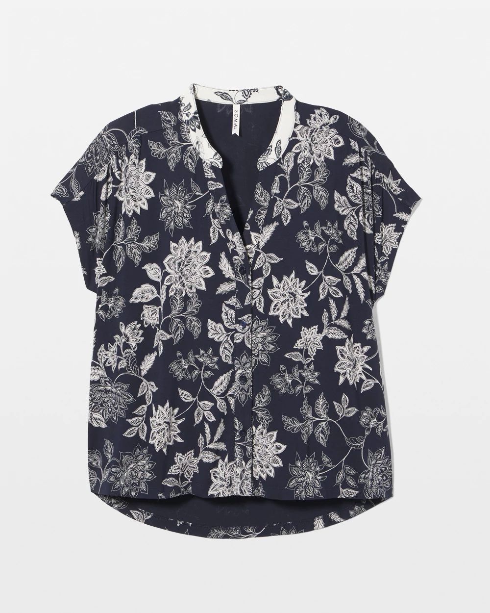 Cool Nights Mandarin Collar Short Sleeve Pajama Top